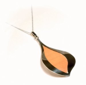 Artisian Handcrafted Sterling Silver Pendant With Orange Decoration