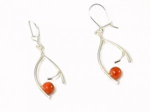 Artisian Handcrafted Designer Sterling Silver Red Coral Dangle Earrings