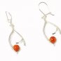 Artisian Handcrafted Designer Sterling Silver Red Coral Dangle Earrings