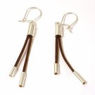 Artisian Handcrafted Designer Sterling Silver Black Cord Dangle Earrings