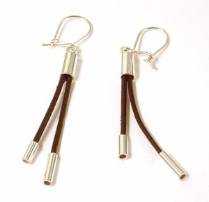 Artisian Handcrafted Designer Sterling Silver Black Cord Dangle Earrings