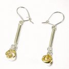 Artisian Handcrafted Designer Sterling Silver Dangle Earrings With Gold Rose