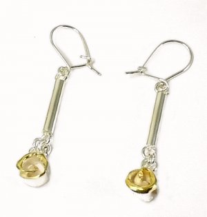 Artisian Handcrafted Designer Sterling Silver Dangle Earrings With Gold Rose