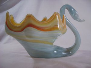 Hand Blown 1960's Glass Swan Bowl
