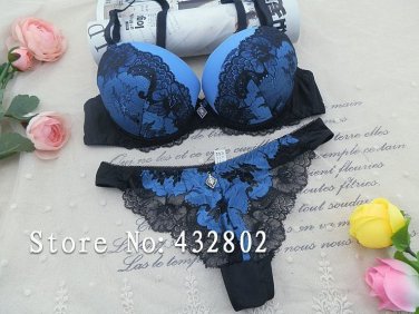 Sexy Lace Push Up Bra Panty sets ROYAL BLUE Romantic Intimate Women's Underwear