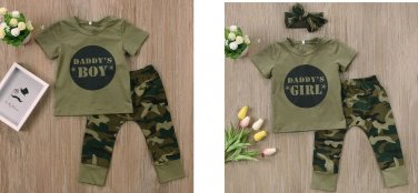 Cute Boys Girls Clothes short sleeve top round neck T-shirts camouflage Pants
