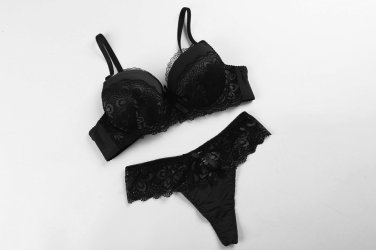 Sexy Lace Bra Sets Briefs French Romantic G String Lingerie Push Up bras black