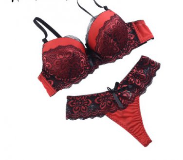 Sexy Lace Bra Sets Briefs French Romantic G String Lingerie Push up RED 34C