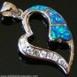 BLUE FIRE OPAL FLOATING HEART.925 SILVER PENDANT (P4)