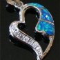 BLUE FIRE OPAL FLOATING HEART.925 SILVER PENDANT (P4)