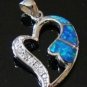 BLUE FIRE OPAL FLOATING HEART.925 SILVER PENDANT (P4)