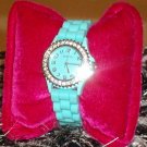 Teal Silicone Toy Watch w/CZs