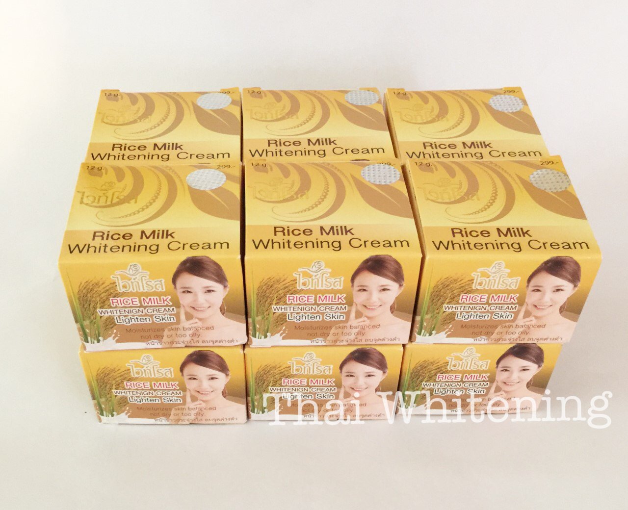 12 x Thai WHITE ROSE Rice Milk Melasma Dark spots Blemishes Skin Whitening Cream 12g.