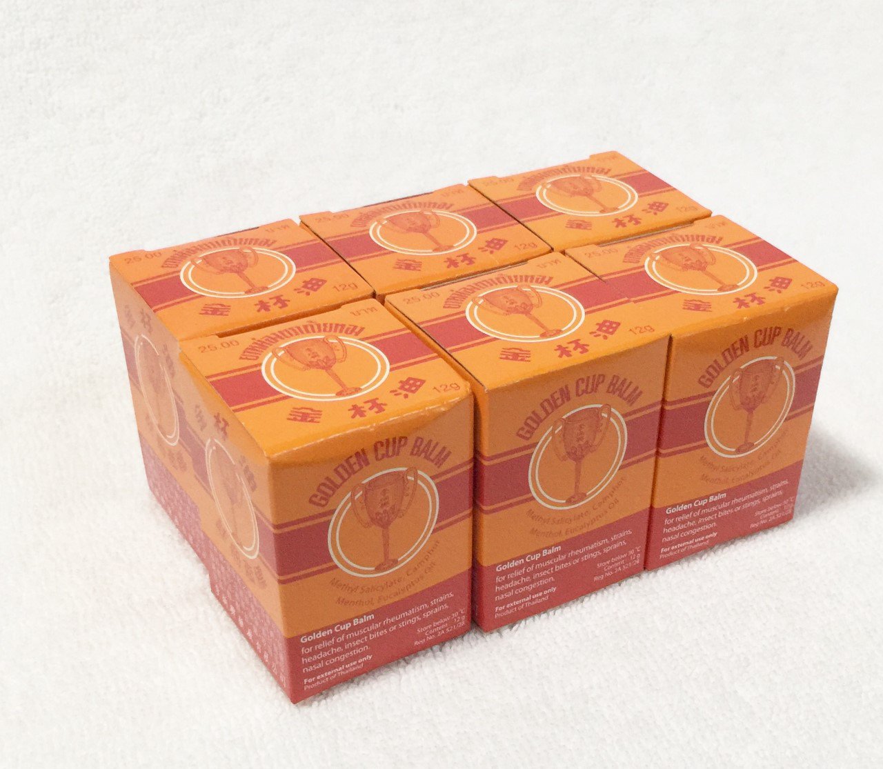 6 PCS of THAI GOLDEN CUP BALM Muscle Pain, Insect Bite, Menthol Eucalyptus Oil 12g.