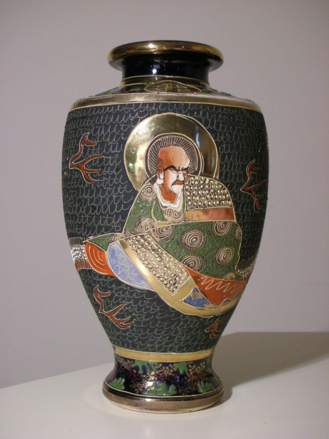 20thc Japanese Satsuma Moriage Lamp Vase (Drilled)