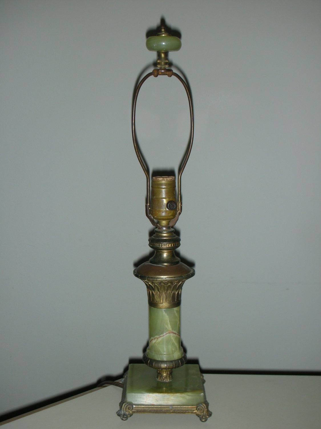 Antique American Light Green Onyx Electric Table Lamp Small