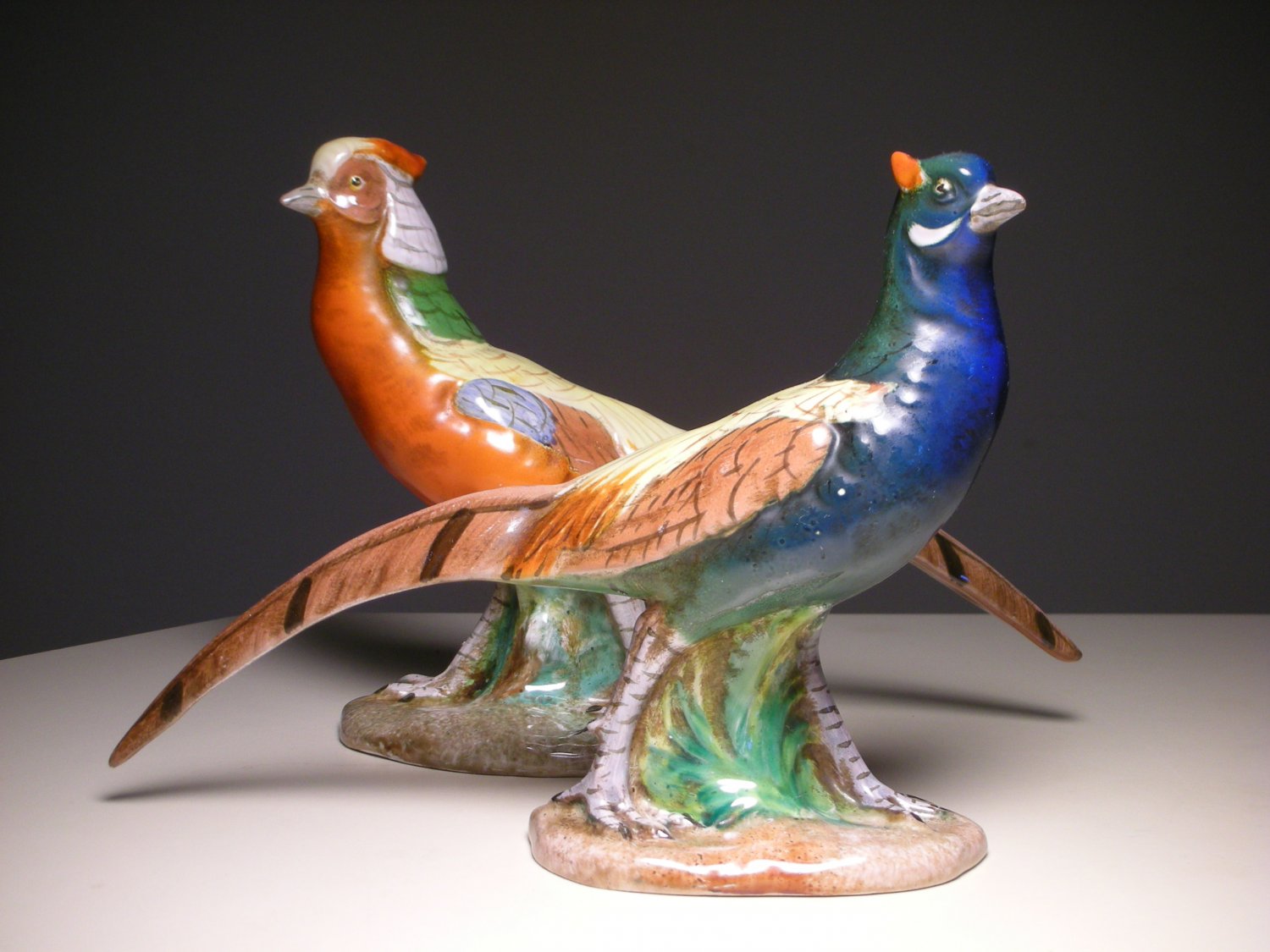 Vintage Italian Italy Pottery Figurine of Pheasants Male Female Bird (PAIR)