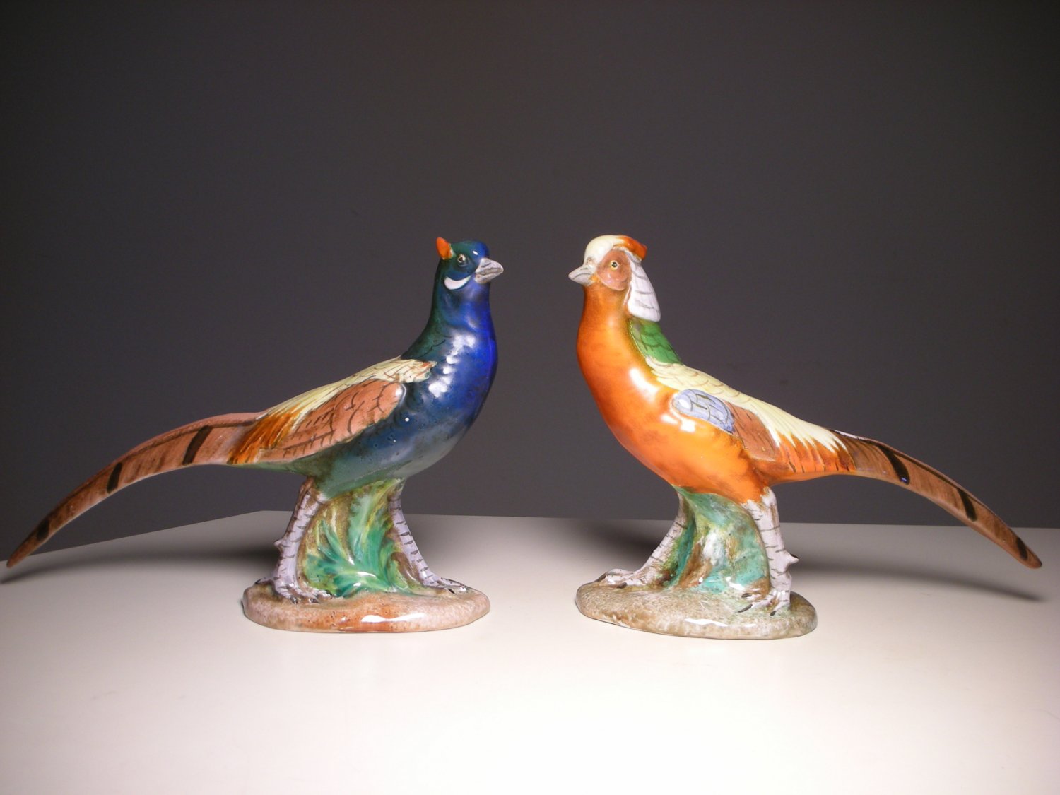 Vintage Italian Italy Pottery Figurine of Pheasants Male Female Bird (PAIR)