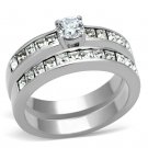 TK972 Stainless Steel High polished Women AAA Grade CZ Wedding Ring Set