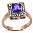 TK1162 Two-Tone IP Rose Gold Stainless Steel AAA Grade Square cut CZ Tanzanite Engagement Ring