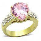 TK1098 IP Gold Stainless Steel Grade CZ Pear Cut Rose Engagement Ring