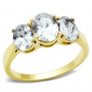 TK3671 IP Gold Stainless Steel Ring AAA Grade CZ Oval Cut 3 Stone Engagement Ring