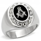 TK8X023 High polished Stainless Steel Top Grade Crystal Masonic Ring