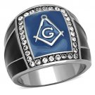 TK1612 High polished Stainless Steel Top Grade Crystal Masonic Ring