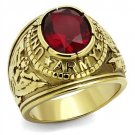 TK414706G IP Gold Stainless Steel Synthetic Glass Siam U.S. Army Ring