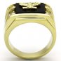 TK793 IP Gold Stainless Steel Semi-Precious Agate Jet Black Military Eagle Ring