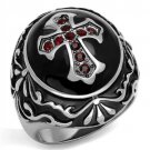 TK2229 High polished Stainless Steel Top Grade Crystal Siam Men's Cross Ring