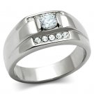 TK314 High polished Stainless Steel AAA Grade CZ Round Cut Men's Ring