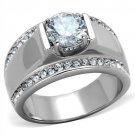 TK2054 High polished Stainless Steel AAA Grade CZ Round Cut Men's Ring