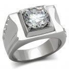 TK311 High polished Stainless Steel AAA Grade CZ Round Cut Men's Ring