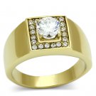 TK728 IP Gold Stainless Steel Ring AAA Grade CZ Round Cut Men's Ring