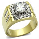 TK760 Two-Tone IP Gold Stainless Steel AAA Grade CZ Round Cut Men's Ring
