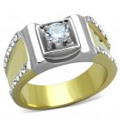 TK2049 Two-Tone IP Gold Stainless Steel Ring Grade CZ Round Cut Men's Ring