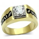 TK739 Two-Tone IP Gold Stainless Steel AAA Grade Round Cut CZ Men's Ring