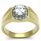 TK758 Two-Tone IP Gold Stainless Steel AAA Grade Round Cut CZ Men's Ring in Clear