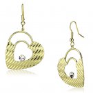 LO2680 Gold Iron Top Grade Crystal Clear Heart Drop Earrings