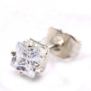 One Pair of New Mens Earring Ear Stud Stainless Steel Square White Onyx 4mm Fake Plug YL067-04