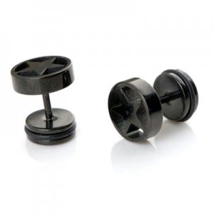 2x Nice Black Stainless Steel Star Shaped Studs Earring YL501
