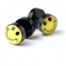 2x Cool Mens Earring Ear Stud Stainless Steel Black Acrylic Smiley Happy Face Fake Plug YL539