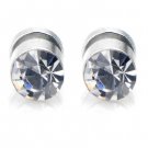 2x New Magnetic Earring Ear Stud Stainless Steel Plug Round Onyx CZ Clear 4mm YL902