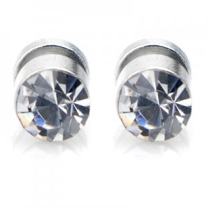 2x New Magnetic Earring Ear Stud Stainless Steel Plug Round Onyx CZ Clear 4mm YL902