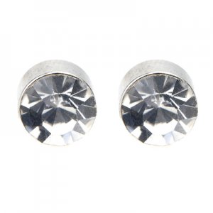 2x New Magnetic Earring Ear Stud Stainless Steel Plug Round Onyx CZ Clear 6mm YL907