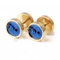 2x Stainless Steel Ear Studs Earring Plug Pop Can Shaped Golden & Blue YL748