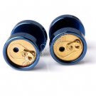 2x Stainless Steel Ear Studs Earring Plug Pop Can Shaped Blue & Golden YL750