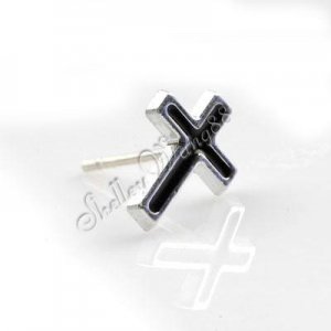2x Cute Earring Ear Stud Stainless Steel Acrylic Plug Cross Black YL414