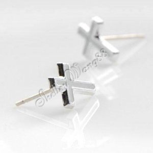 2x Cute Earring Ear Stud Stainless Steel Acrylic Plug Cross White YL415